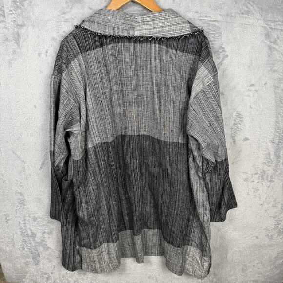 EILEEN FISHER $278 Color-Block Shawl Collar Open Jacket Black/Gray OS Lagenlook - Picture 7 of 7